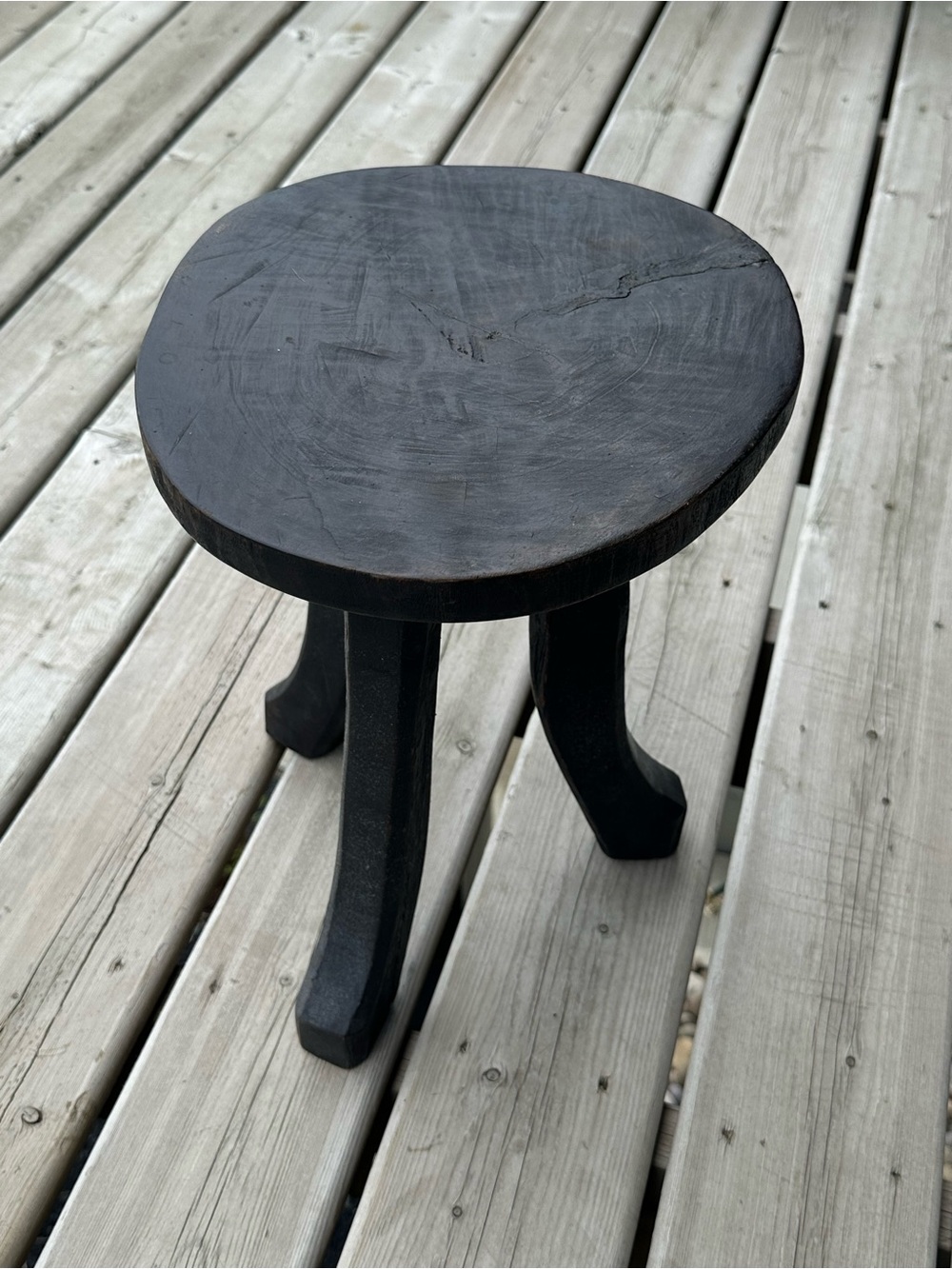 Black Rustic Three-Leg Wood Senufo Stool